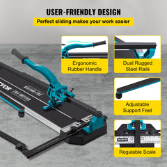 Tile Cutter 47in Cutting Tool w/ Laser Guide Single Rail Double Brackets