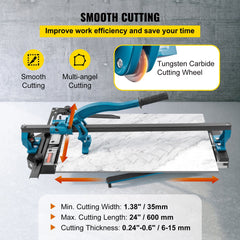 Tile Cutter 24in Cutting Tool w/ Laser Guide Single Rail Double Brackets