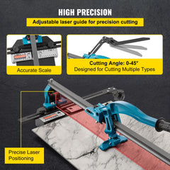 Tile Cutter 24in Cutting Tool w/ Laser Guide Single Rail Double Brackets