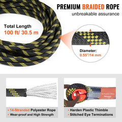 Vertical Lifeline Assembly 0.55'' x 100' Fall Protection Rope 30 KN ANSI