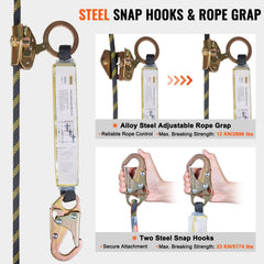 Vertical Lifeline Assembly 0.55'' x 100' Fall Protection Rope 30 KN ANSI