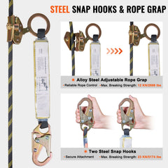 Vertical Lifeline Assembly 0.55'' x 100' Fall Protection Rope 30 KN ANSI