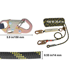 Vertical Lifeline Assembly 0.55'' x 100' Fall Protection Rope 30 KN ANSI