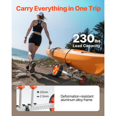 Kayak Cart, 104 kg Load Capacity, Canoe Cart Dolly with 25.4 cm Solid PU Tires & Kickstand, Assembles & Disassembles Within Seconds, Paddle Board Trolley for Kayaks, Canoes, Paddleboards