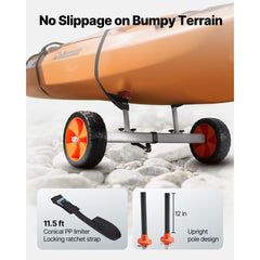 Kayak Cart, 104 kg Load Capacity, Canoe Cart Dolly with 25.4 cm Solid PU Tires & Kickstand, Assembles & Disassembles Within Seconds, Paddle Board Trolley for Kayaks, Canoes, Paddleboards