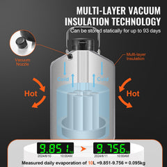 Liquid Nitrogen Tank, 10 L Aluminum Alloy Liquid Nitrogen Container, LN2 Tank Dewar with 6 Canisters and Carry Bag with Straps, Cryogenic Tank for Beauty Industry, Semen Preservation, Scientific
