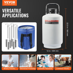 Liquid Nitrogen Tank, 10 L Aluminum Alloy Liquid Nitrogen Container, LN2 Tank Dewar with 6 Canisters and Carry Bag with Straps, Cryogenic Tank for Beauty Industry, Semen Preservation, Scientific