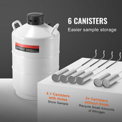 Liquid Nitrogen Tank, 20 L Aluminum Alloy Liquid Nitrogen Container, LN2 Tank Dewar with 6 Canisters and Carry Bag with Straps, Cryogenic Tank for Beauty Industry, Semen Preservation, Scientific