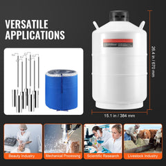 Liquid Nitrogen Tank, 20 L Aluminum Alloy Liquid Nitrogen Container, LN2 Tank Dewar with 6 Canisters and Carry Bag with Straps, Cryogenic Tank for Beauty Industry, Semen Preservation, Scientific