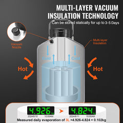 Liquid Nitrogen Tank, 3 L Aluminum Alloy Liquid Nitrogen Container, LN2 Tank Dewar with 6 Canisters and Carry Bag with Straps, Cryogenic Tank for Beauty Industry, Semen Preservation, Scientific
