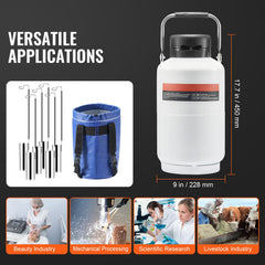 Liquid Nitrogen Tank, 3 L Aluminum Alloy Liquid Nitrogen Container, LN2 Tank Dewar with 6 Canisters and Carry Bag with Straps, Cryogenic Tank for Beauty Industry, Semen Preservation, Scientific