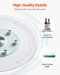 76.8 cm Glass Lazy Susan Turntable, Tempered Glass Dining Table Centerpiece with 6 Rotating Wheels, 360° Smooth & Silent Spin Tabletop Rotating Tray, for Family Gatherings, Banquets & Weddings