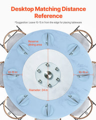 76.8 cm Glass Lazy Susan Turntable, Tempered Glass Dining Table Centerpiece with 6 Rotating Wheels, 360° Smooth & Silent Spin Tabletop Rotating Tray, for Family Gatherings, Banquets & Weddings