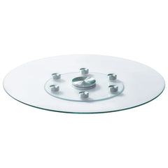 76.8 cm Glass Lazy Susan Turntable, Tempered Glass Dining Table Centerpiece with 6 Rotating Wheels, 360° Smooth & Silent Spin Tabletop Rotating Tray, for Family Gatherings, Banquets & Weddings