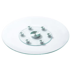 76.8 cm Glass Lazy Susan Turntable, Tempered Glass Dining Table Centerpiece with 6 Rotating Wheels, 360° Smooth & Silent Spin Tabletop Rotating Tray, for Family Gatherings, Banquets & Weddings
