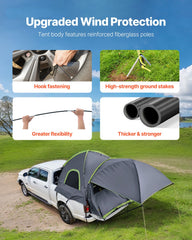 Truck Tent 8.0-8.2ft Waterproof PU2000 Truck Bed Camping Tent 2-3 Person