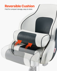 Boat Seat, High Backrest, Flip Up Boat Seat Captain Bucket Seat with Thickened Sponge Cushion & Waterproof PVC Leather, Ergonomic Design, Folding Boat Seat for Boats, Yachts, Ships, White & Grey