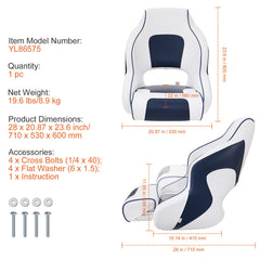 Captain Bucket Seat Boat Seat, Flip Up Boat Seat, with Thickened Sponge Padding, Flip-up Bolster Boat Captain Chair for Fishing Boat, Sightseeing Boat, Speedboat, Canoe, 1-Piece