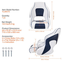 Captain Bucket Seat Boat Seat, Flip Up Boat Seat, with Thickened Sponge Padding, Flip-up Bolster Boat Captain Chair for Fishing Boat, Sightseeing Boat, Speedboat, Canoe, 1-Piece