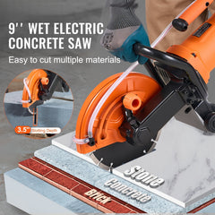 Electric Concrete Saw, 9 in, 2000 W 15 A Motor Circular Saw Cutter with 3.5 in Cutting Depth, Wet/Dry Disk Saw Cutter Includes Water Line, Pump and Blade, for Stone, Brick