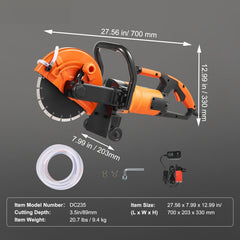 Electric Concrete Saw, 9 in, 2000 W 15 A Motor Circular Saw Cutter with 3.5 in Cutting Depth, Wet/Dry Disk Saw Cutter Includes Water Line, Pump and Blade, for Stone, Brick