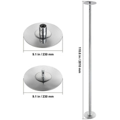 Professional Dancing Pole, Spinning Static Dancing Pole Kit, Portable Removable Pole, 45mm Heavy-Duty Stainless Steel Pole, Height Adjustable Fitness Pole, for Exercise Home Club Gym, Silver