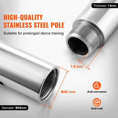 Professional Dancing Pole, Spinning Static Dancing Pole Kit, Portable Removable Pole, 45mm Heavy-Duty Stainless Steel Pole, Height Adjustable Fitness Pole, for Exercise Home Club Gym, Silver