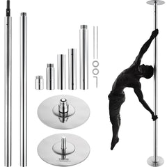 Professional Dancing Pole, Spinning Static Dancing Pole Kit, Portable Removable Pole, 45mm Heavy-Duty Stainless Steel Pole, Height Adjustable Fitness Pole, for Exercise Home Club Gym, Silver