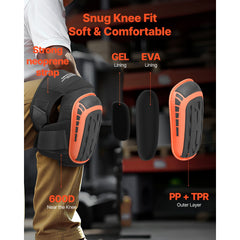 Knee Pads for Work, Extended Heavy Duty Construction Knee Pads with 2 Extension Straps, Anti-slip Foam Gel Knee Pads, Men & Women, for Gardening Flooring Roofing and Cleaning, Black and Orange