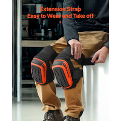 Knee Pads for Work, Extended Heavy Duty Construction Knee Pads with 2 Extension Straps, Anti-slip Foam Gel Knee Pads, Men & Women, for Gardening Flooring Roofing and Cleaning, Black and Orange