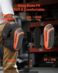 Knee Pads for Work, Extended Heavy Duty Construction Knee Pads with 2 Extension Straps, Anti-slip Foam Gel Knee Pads, Men & Women, for Gardening Flooring Roofing and Cleaning, Black and Orange