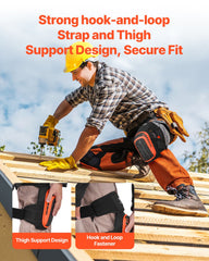 Knee Pads for Work, Extended Heavy Duty Construction Knee Pads with 2 Extension Straps, Anti-slip Foam Gel Knee Pads, Men & Women, for Gardening Flooring Roofing and Cleaning, Black and Orange
