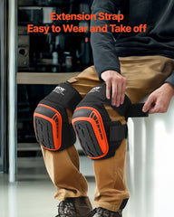 Knee Pads for Work, Extended Heavy Duty Construction Knee Pads with 2 Extension Straps, Anti-slip Foam Gel Knee Pads, Men & Women, for Gardening Flooring Roofing and Cleaning, Black and Orange