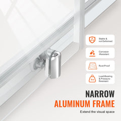 Semi-frameless Shower Door 57.7-59" x 70" SGCC Tempered Glass 1/4" Chrome