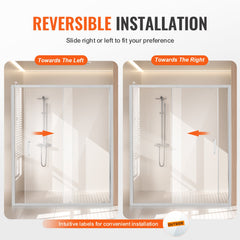 Semi-frameless Shower Door 57.7-59" x 70" SGCC Tempered Glass 1/4" Chrome