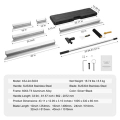 Drywall Skimming Blade Set, 10/16/24/32/40 in Skimming Blades + 34-81.6 in Extension Handle Pole, Stainless Steel Knife Professional Skim Coat Tools, for Gyprock/WallBoard/Plasterboard