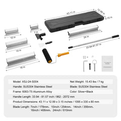 Drywall Skimming Blade Set, 7/10/14/16/24 in Skimming Blades + 34 - 81.6 in Extension Handle Pole, Stainless Steel Knife Professional Skim Coat Tools, for Gyprock/WallBoard/Plasterboard