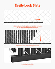 Bottom Locking Privacy Slats, Single-Wall Vertical Bottom-Locking Slats for Chain-Link Fence, High-Density HDPE Chain Link Slats Ideally Fit 1.8 m High Fence for Garden Farm Sports Field(Black)