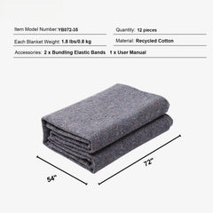 Moving Blankets, 1829 x 1372 mm, 12 kg/dz Weight, 12 Pack, Professional Recycled Cotton Packing Blanket, Large Heavy Duty Shipping Mover Pads Perfect for Protecting Furniture, Floors, Appliances