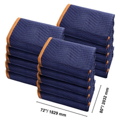 Moving Blankets, 2032 x 1829 mm, 29.5 kg/dz, 12 Packs, Professional Non-Woven & Recycled Cotton Packing Blanket, Heavy Duty Mover Pads for Protecting Furniture, Floors, Appliances, Blue/Orange