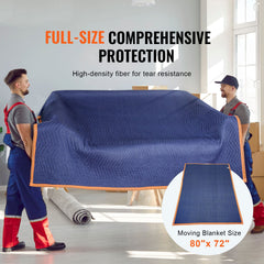 Moving Blankets, 2032 x 1829 mm, 15.6 kg/dz, 12 Packs, Professional Non-Woven & Recycled Cotton Packing Blanket, Heavy Duty Mover Pads for Protecting Furniture, Floors, Appliances, Blue/Orange