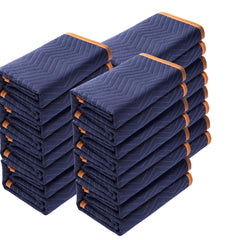 Moving Blankets, 2032 x 1829 mm, 15.6 kg/dz, 12 Packs, Professional Non-Woven & Recycled Cotton Packing Blanket, Heavy Duty Mover Pads for Protecting Furniture, Floors, Appliances, Blue/Orange