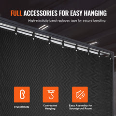Sound Dampening Blanket, 2438 x 2032 mm Extra Large Studio Grommeted Soundproof Blanket with Grommets, Light Blocker for Door Acoustic Noise Blocking Blanket Studio Sound Absorption Sheet, Black