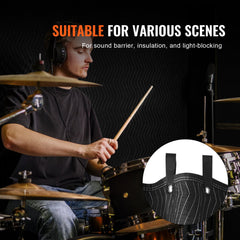 Sound Dampening Blanket, 2438 x 2032 mm Extra Large Studio Grommeted Soundproof Blanket with Grommets, Light Blocker for Door Acoustic Noise Blocking Blanket Studio Sound Absorption Sheet, Black