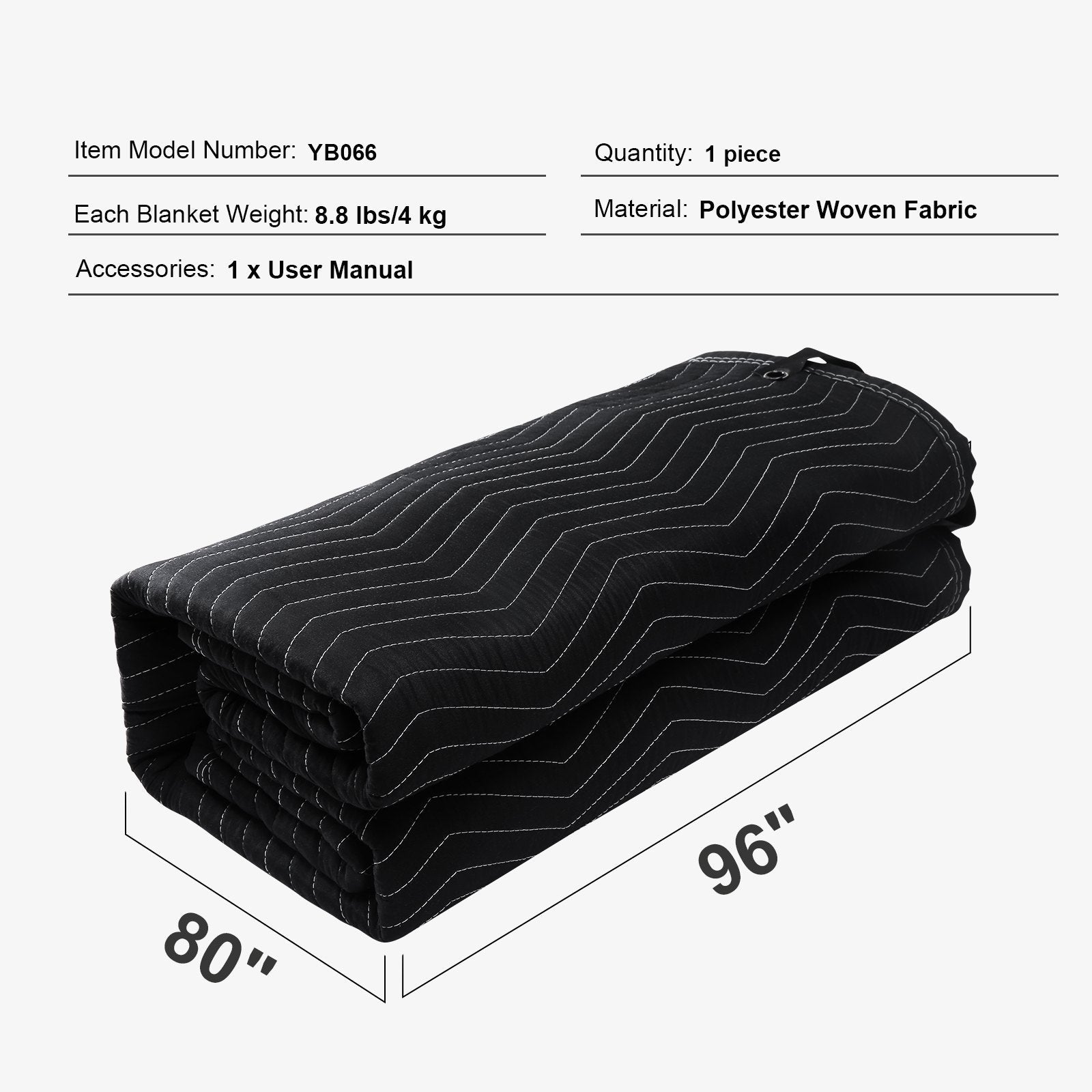 Black quilted blanket with dimensions and VEVOR branding on a white background