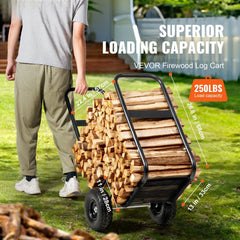 Firewood Log Cart Wood Mover Hauler 250 lbs Capacity on PU Wheels Dolly