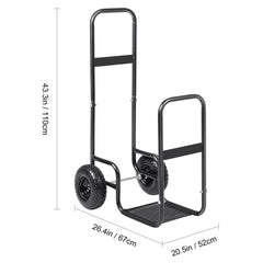 Firewood Log Cart, 113 kg Load Capacity, Outdoor and Indoor Wood Rack Storage Mover with Pneumatic Rubber Wheels, Heavy Duty Steel Dolly Hauler, Firewood Carrier for Fireplace, Fire Pit, Black