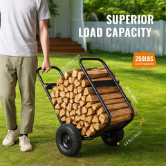 Firewood Log Cart, 113 kg Load Capacity, Outdoor and Indoor Wood Rack Storage Mover with Pneumatic Rubber Wheels, Heavy Duty Steel Dolly Hauler, Firewood Carrier for Fireplace, Fire Pit, Black