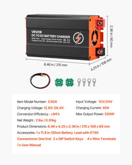 DC to DC Battery Charger, 520W, 40A Alternator Charger, Fast DC-DC Charging for Portable Power Stations, Compatible with LiFePO4 Lead-Acid AGM GEL Batteries, for RVs, Cars, Home Backup Power