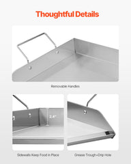 Stainless Steel Griddle, 32x16 inch Universal Flat Top Rectangular Plate, Gas Grill Griddle for BBQ Grill, Teppanyaki, Portable Family Cookware with Handle, for Camping Tailgating Party